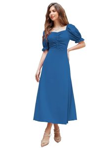 Puff Sleeve Maxi One Piece Long Dress for Women