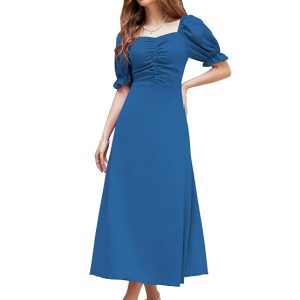 Puff Sleeve Maxi One Piece Long Dress for Women